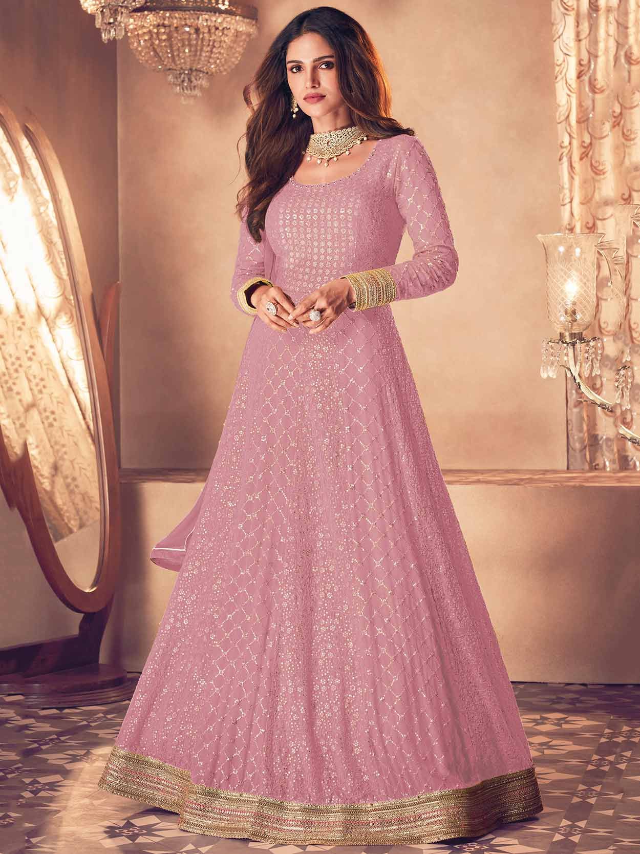 Shop Ceremonial Anarkali Suit - Net Tempting Pink Floor Length Suit –  Empress Clothing