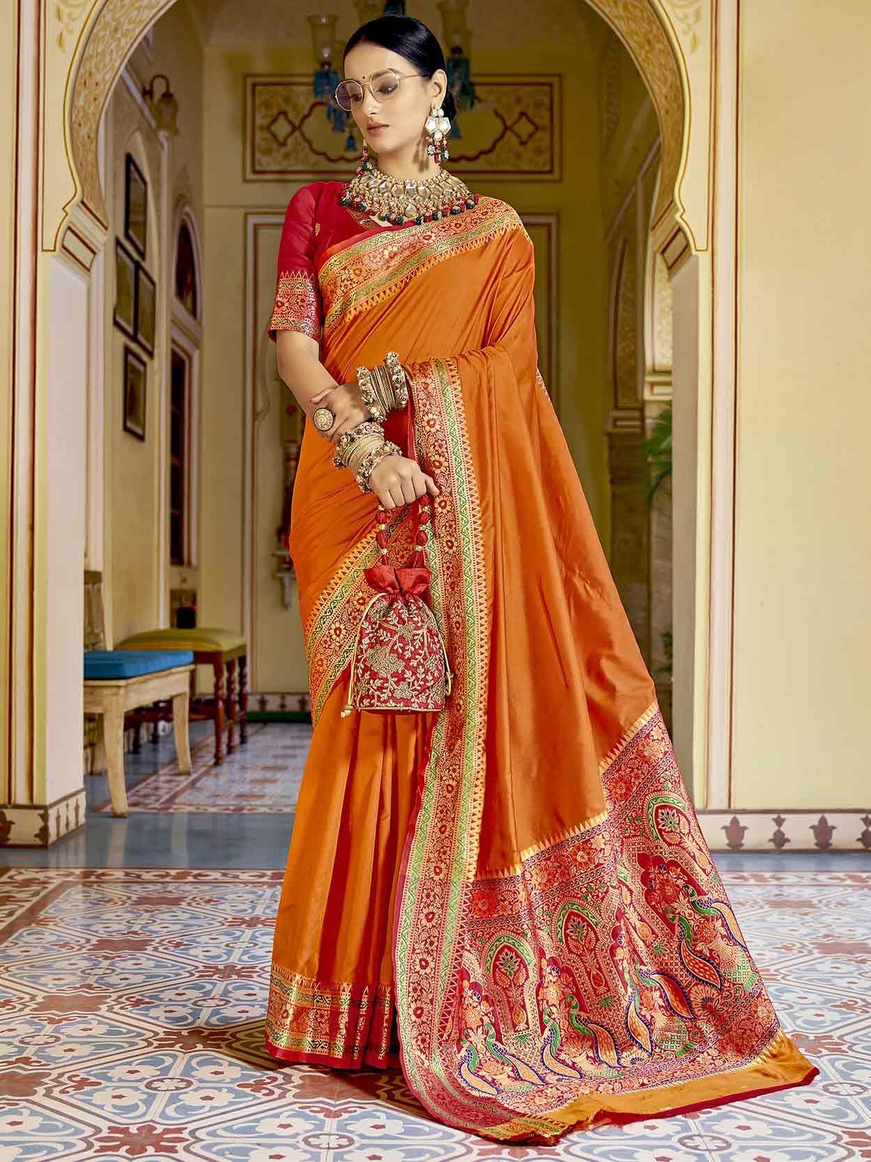 Buy Orange Banarasi Saree online-Karagiri – Karagiri Global