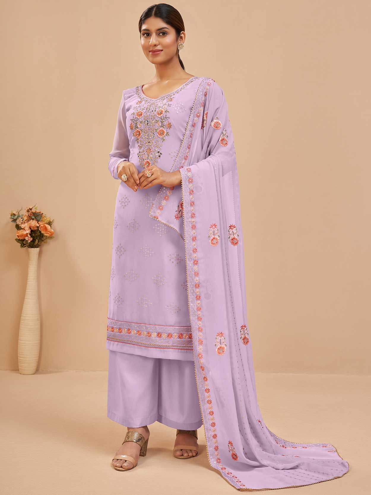 Prachi Desai Purple Stone Embellished Silk Salwar Suit Latest 4466SL08