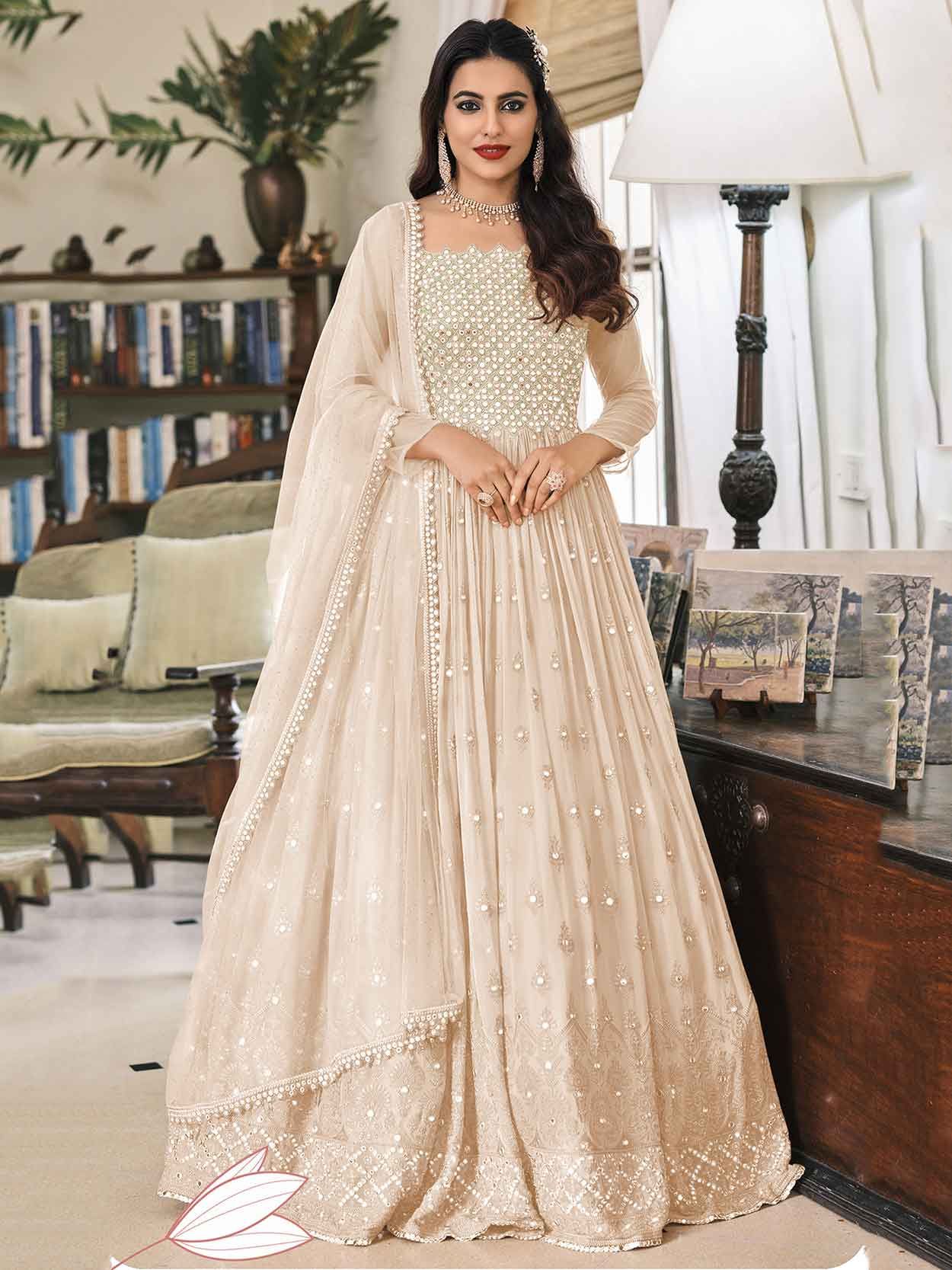 Twisha Beige Anarkali Suit For Wedding - Dial N Fashion