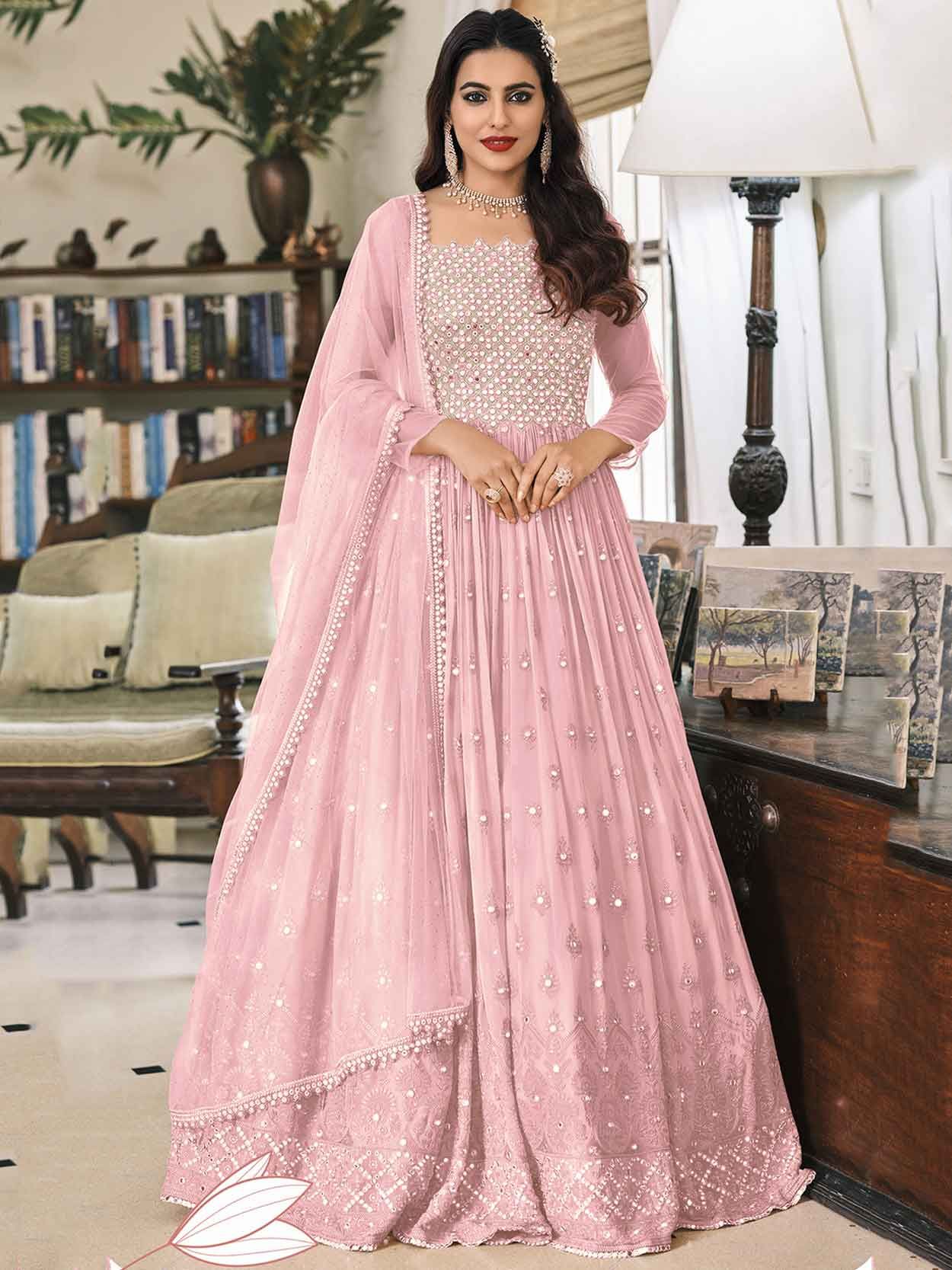 Dola Silk Embroidery Anarkali Suit In Pink Colour - SM5630088