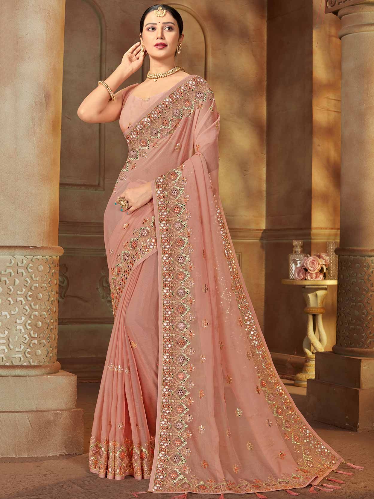 Likha Pink Organza Printed Embellished & Sequined Saree with Unstitched):  Buy Likha Pink Organza Printed Embellished & Sequined Saree with  Unstitched) Online at Best Price in India | Nykaa