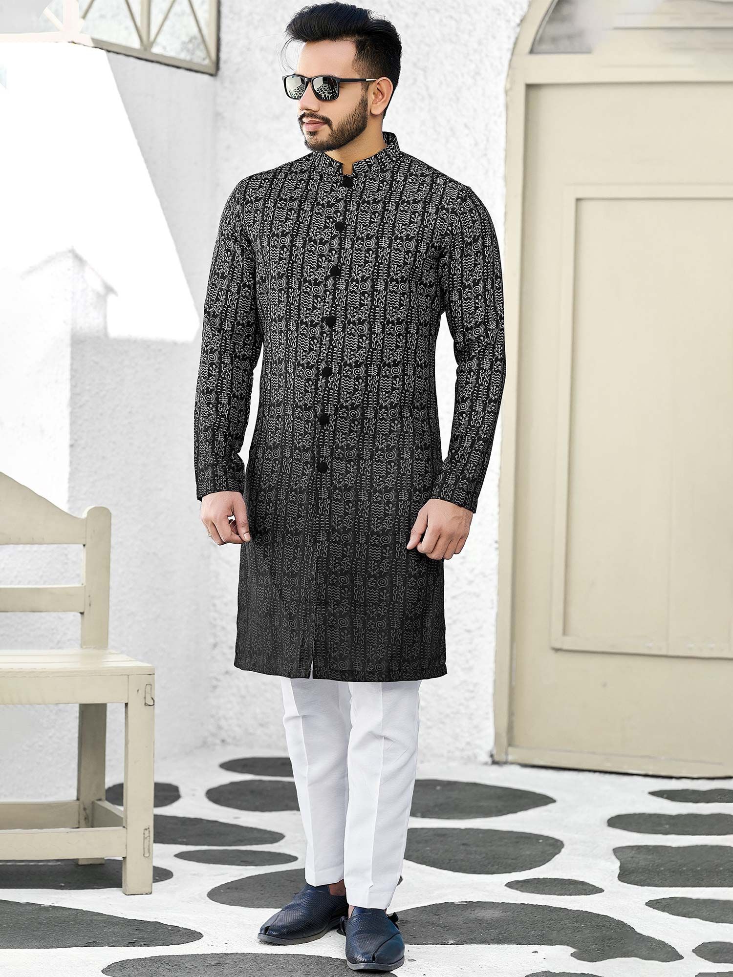 Bittu By Bhama Boys Black Solid Kurti with Churidar - Absolutely Desi