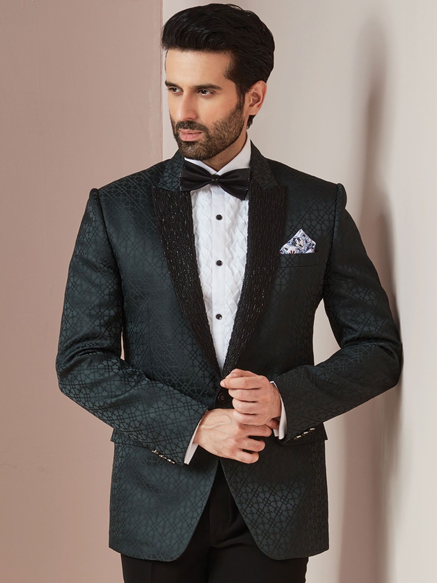 Green Hand Embroidered Mens Tuxedo Suit