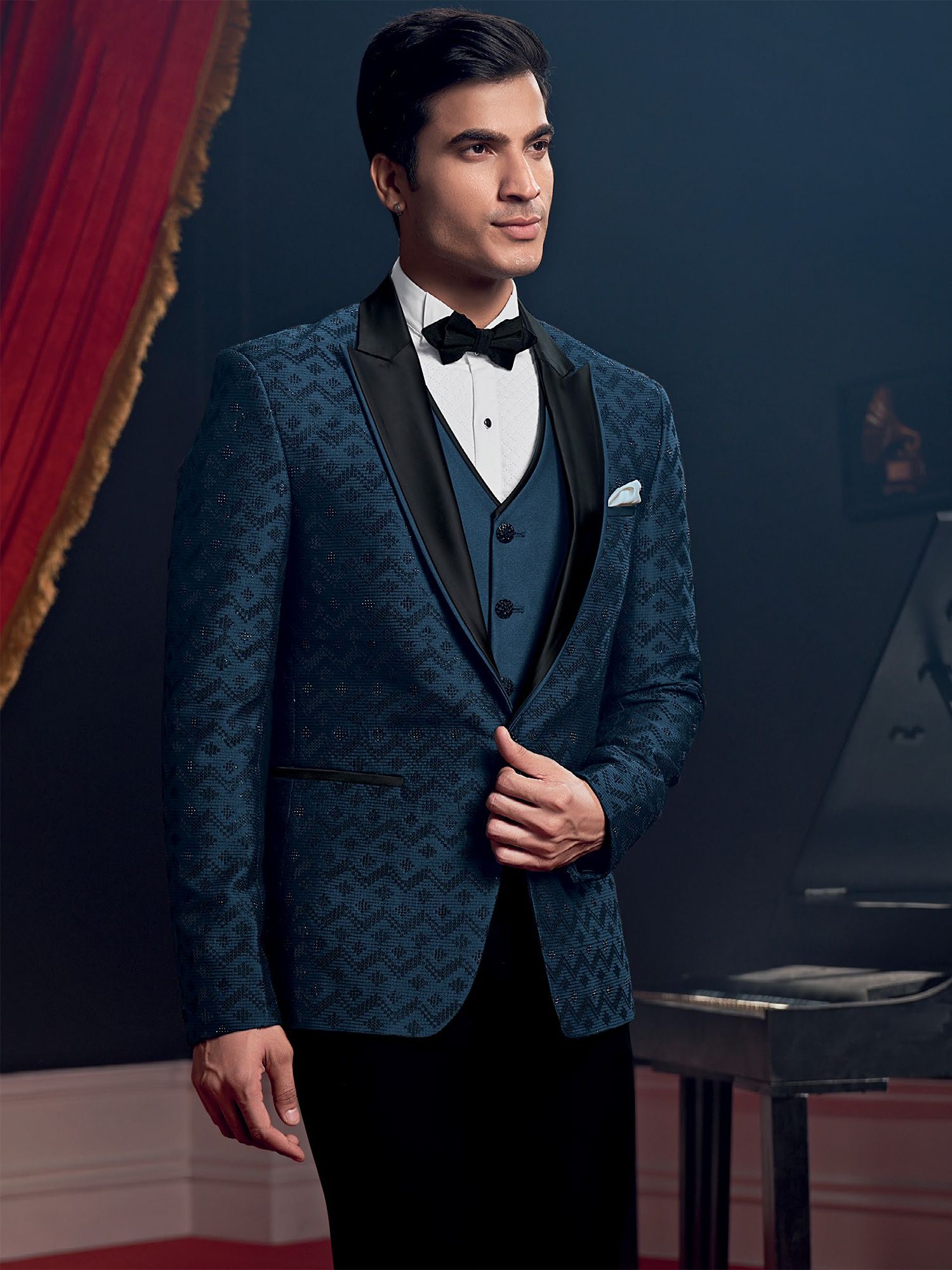 Blue Stone Embellished Mens Tuxedo Suit