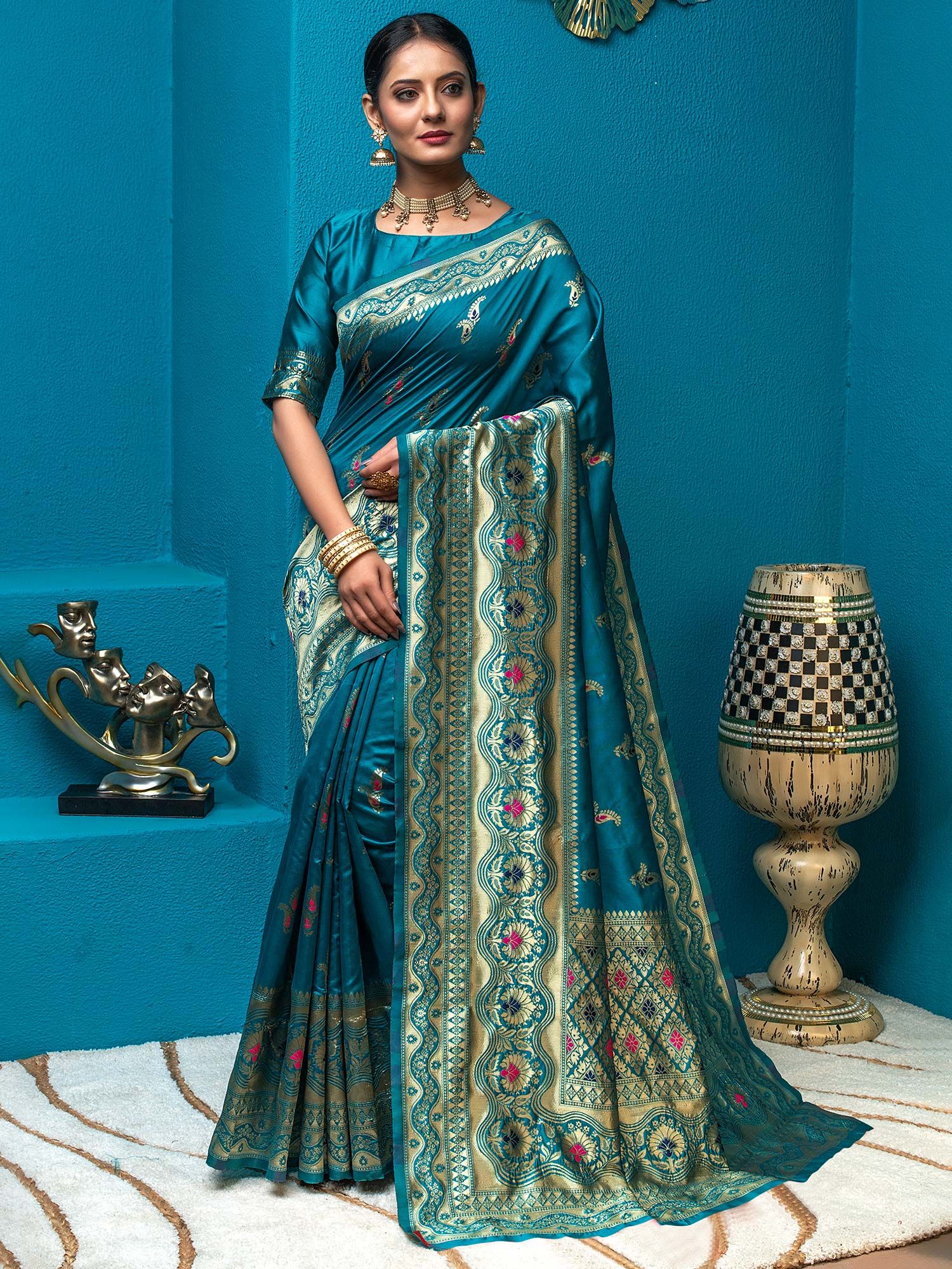 Photo of Royal blue wedding saree for bride