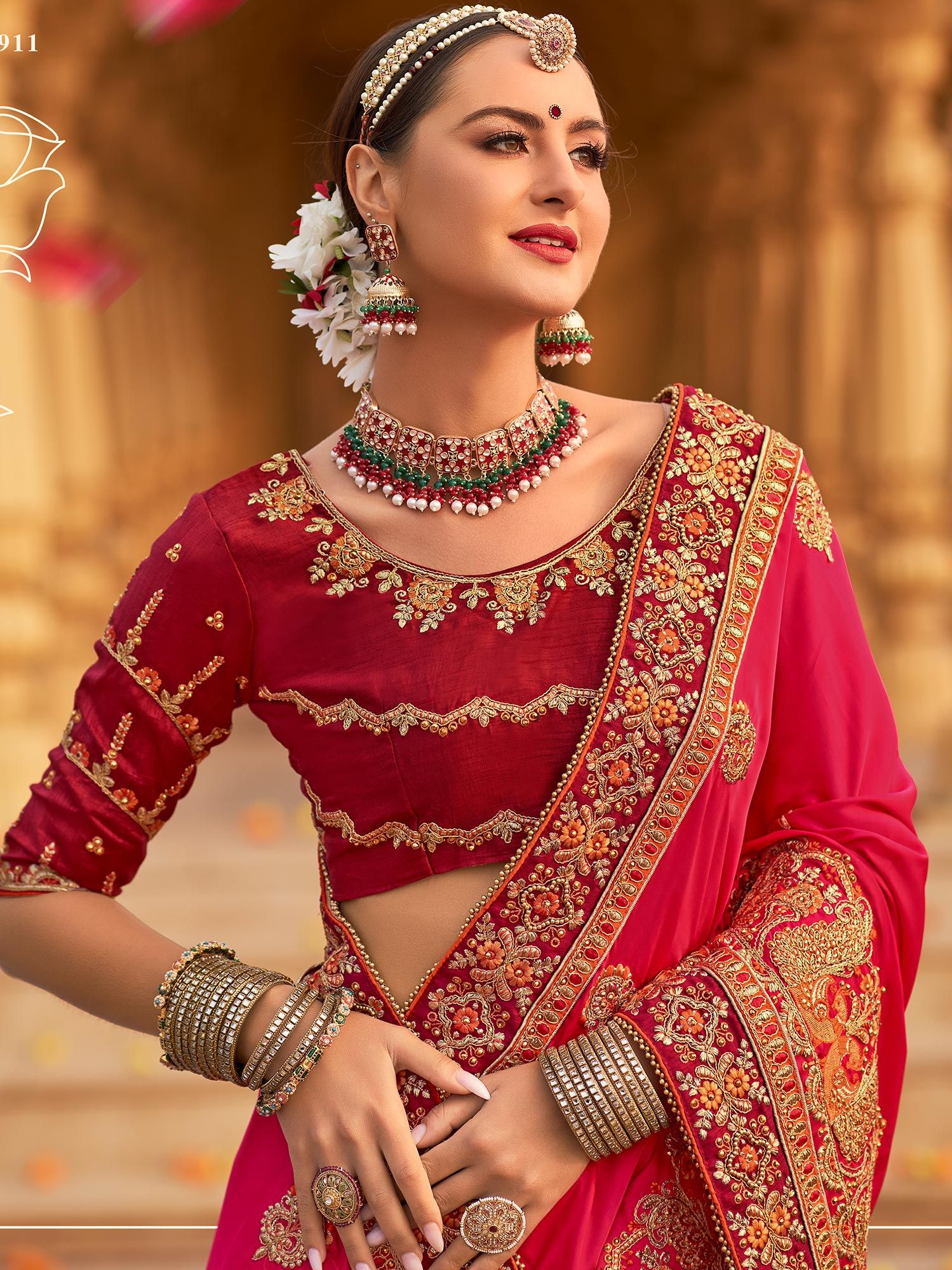 Pink Bridal Saree With Embroidered Saree