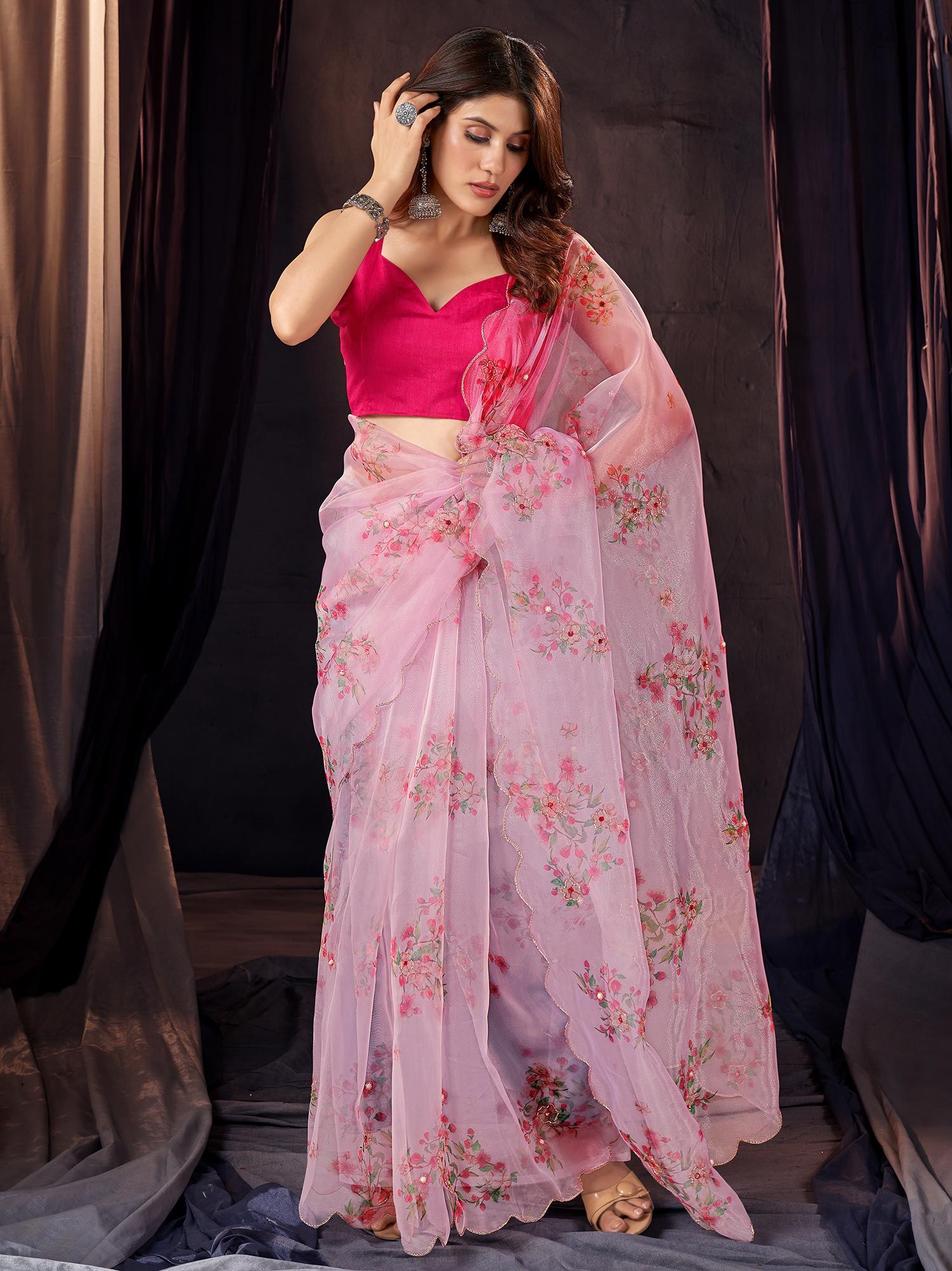 printed pink blouse