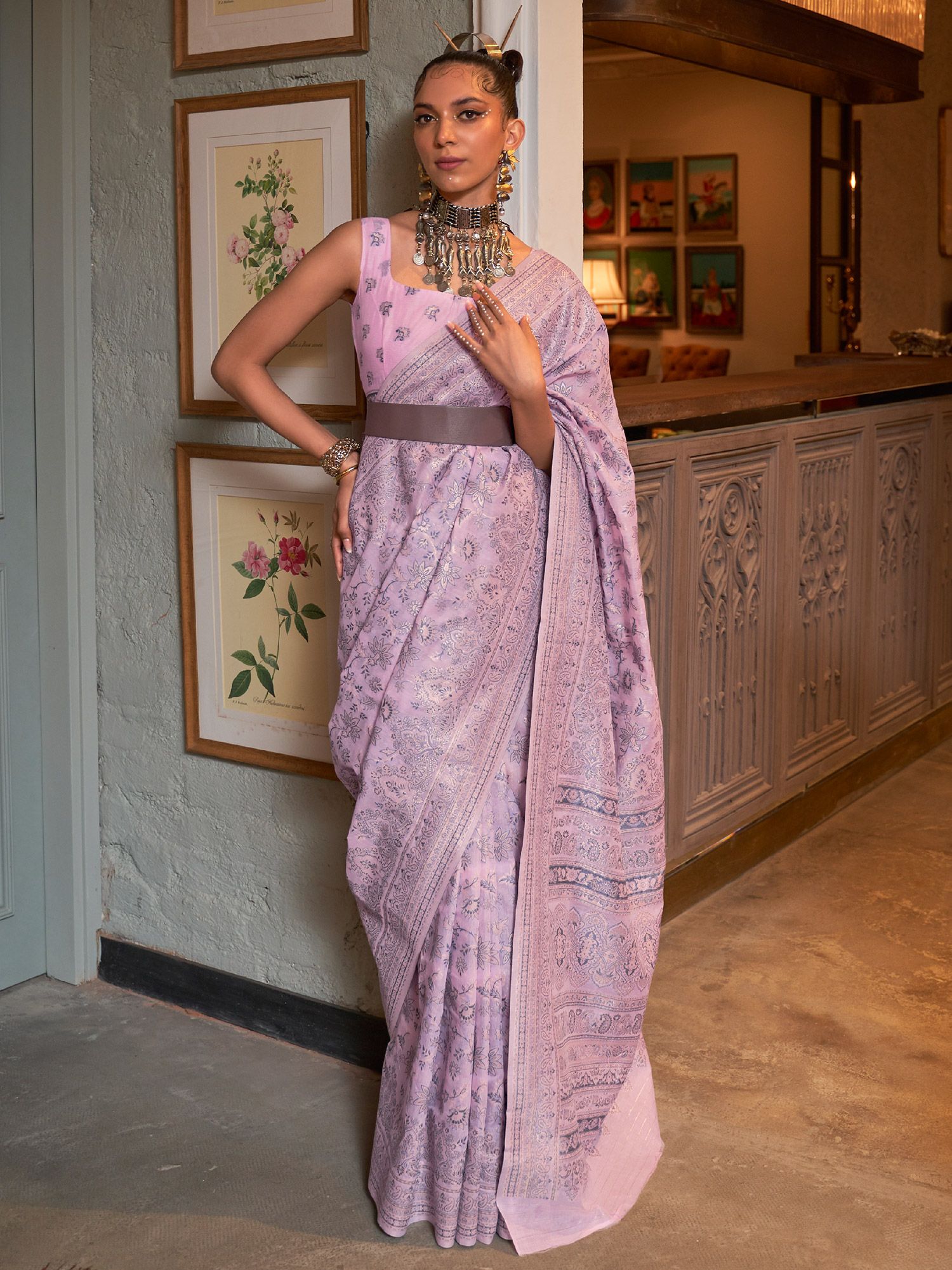 Neeta Lulla Pre-stitched Saree With Embroidered Blouse | Purple, Sequins,  Georgette, Plunged V-neck, Cap