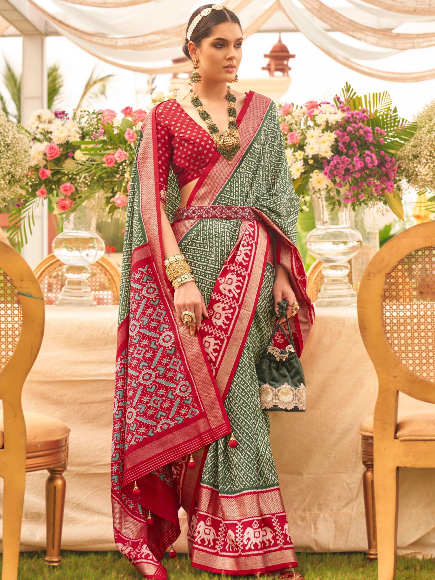 Weaving Patola Silk Contemporary Saree in Green