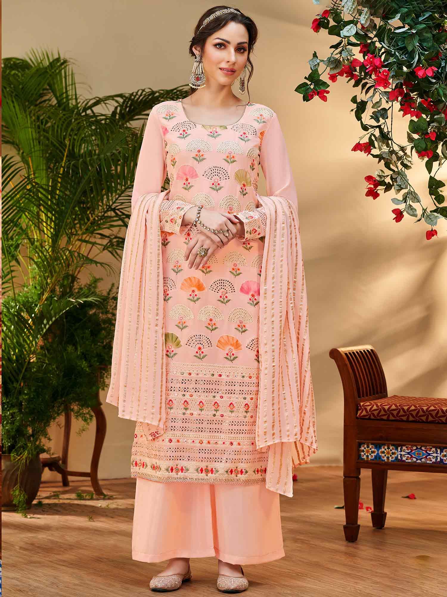 Peach Organza Pakistani Suit 272429