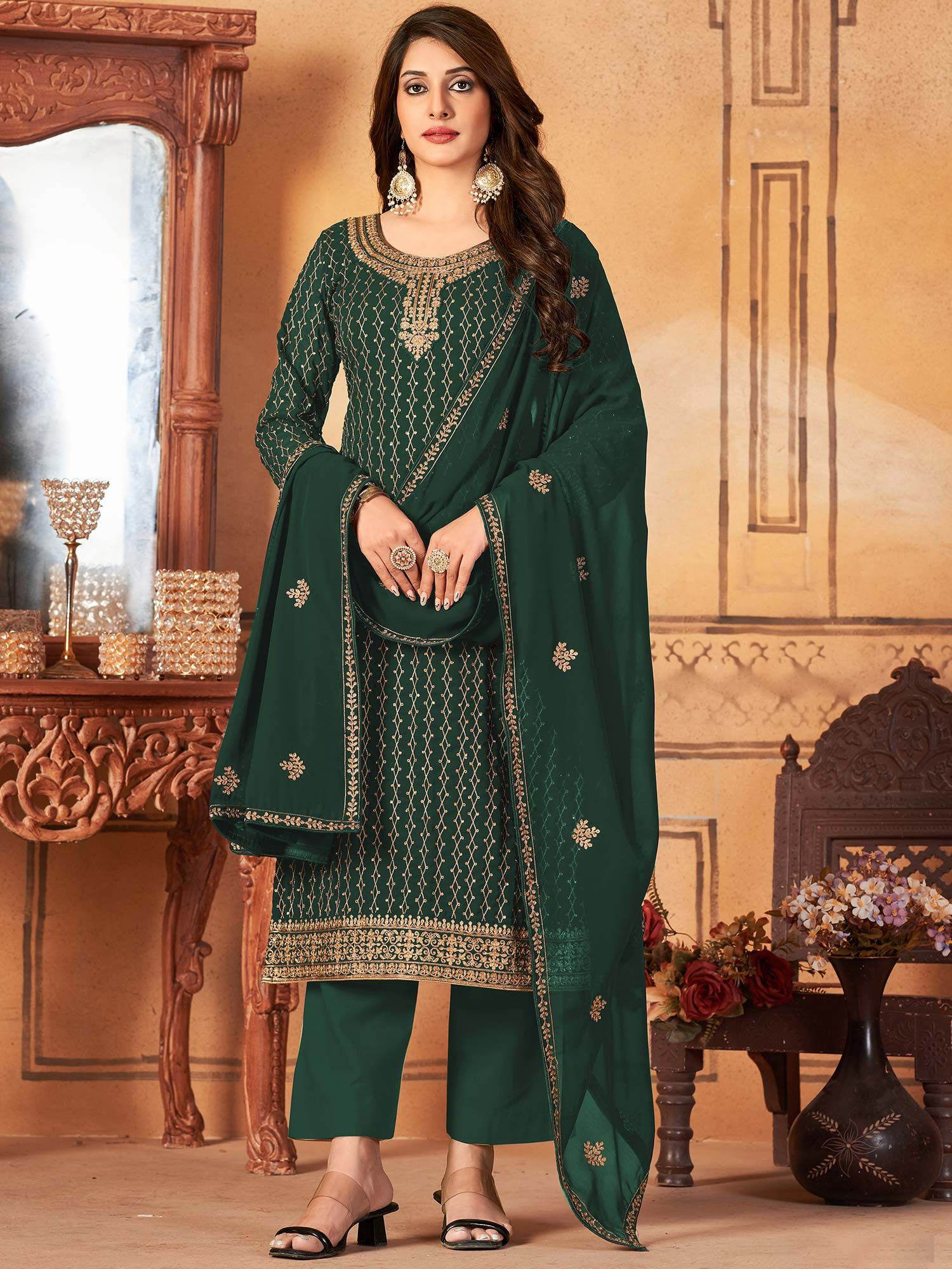 Straight-Kurta-with-Salwar-Pants-and-Intricate-Hand-Embroidery-Tussar-Silk  – Ritu Beri