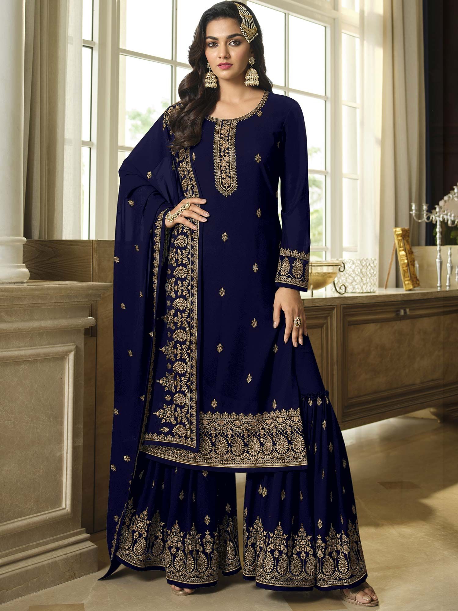 Buy Blue Georgette Traditional Wear Sequins Work Pakistani Suit Online From  Wholesale Salwar.