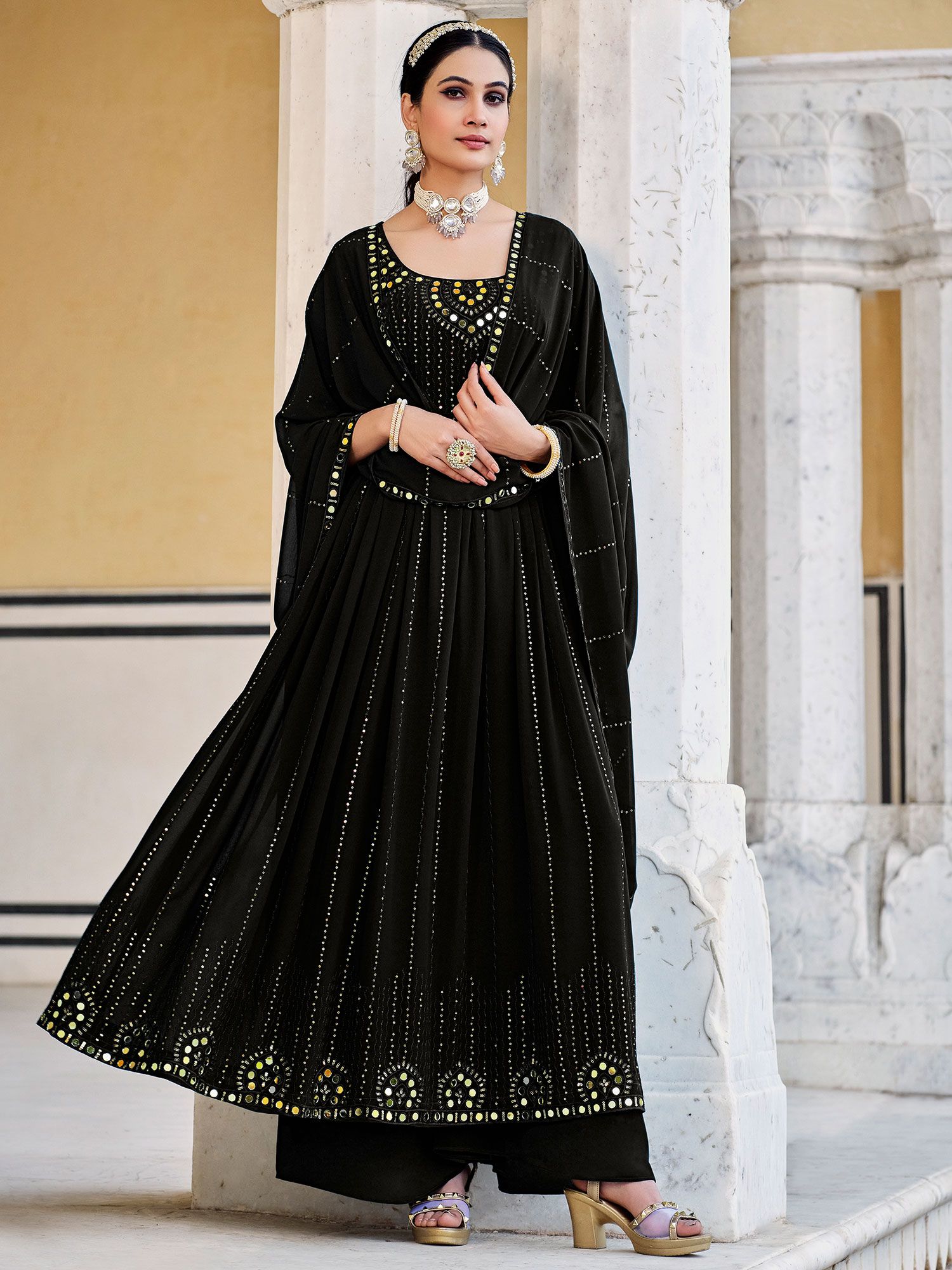 Black Cotton Anarkali Kurti VCK1536 – Ahika