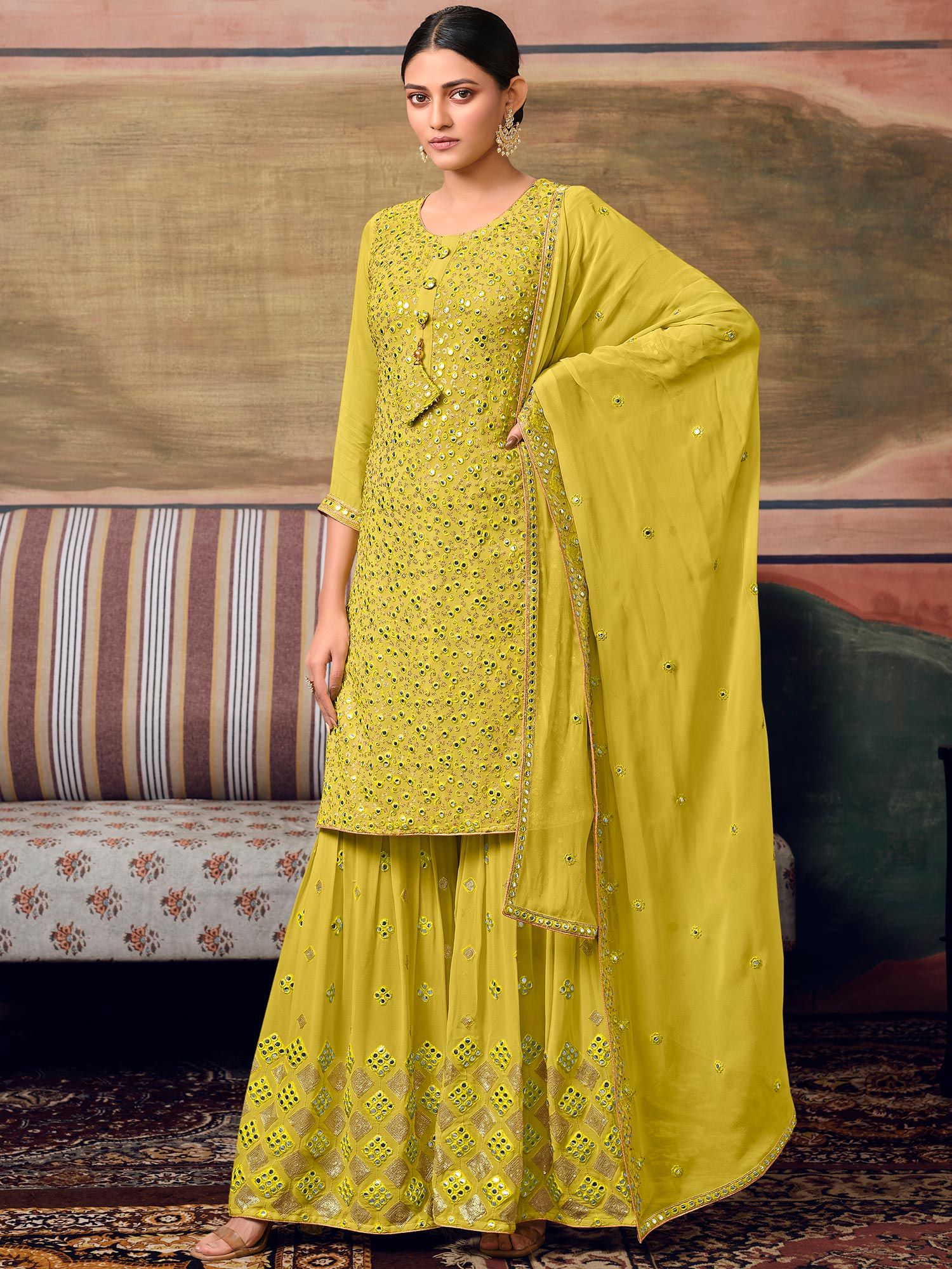 Neon Yellow Heavy Designer Embroidered Work Traditional/Festive Special  Salwar Suit - Indian Heavy Anarkali Lehenga Gowns Sharara Sarees Pakistani  Dresses in USA/UK/Canada/UAE - IndiaBoulevard