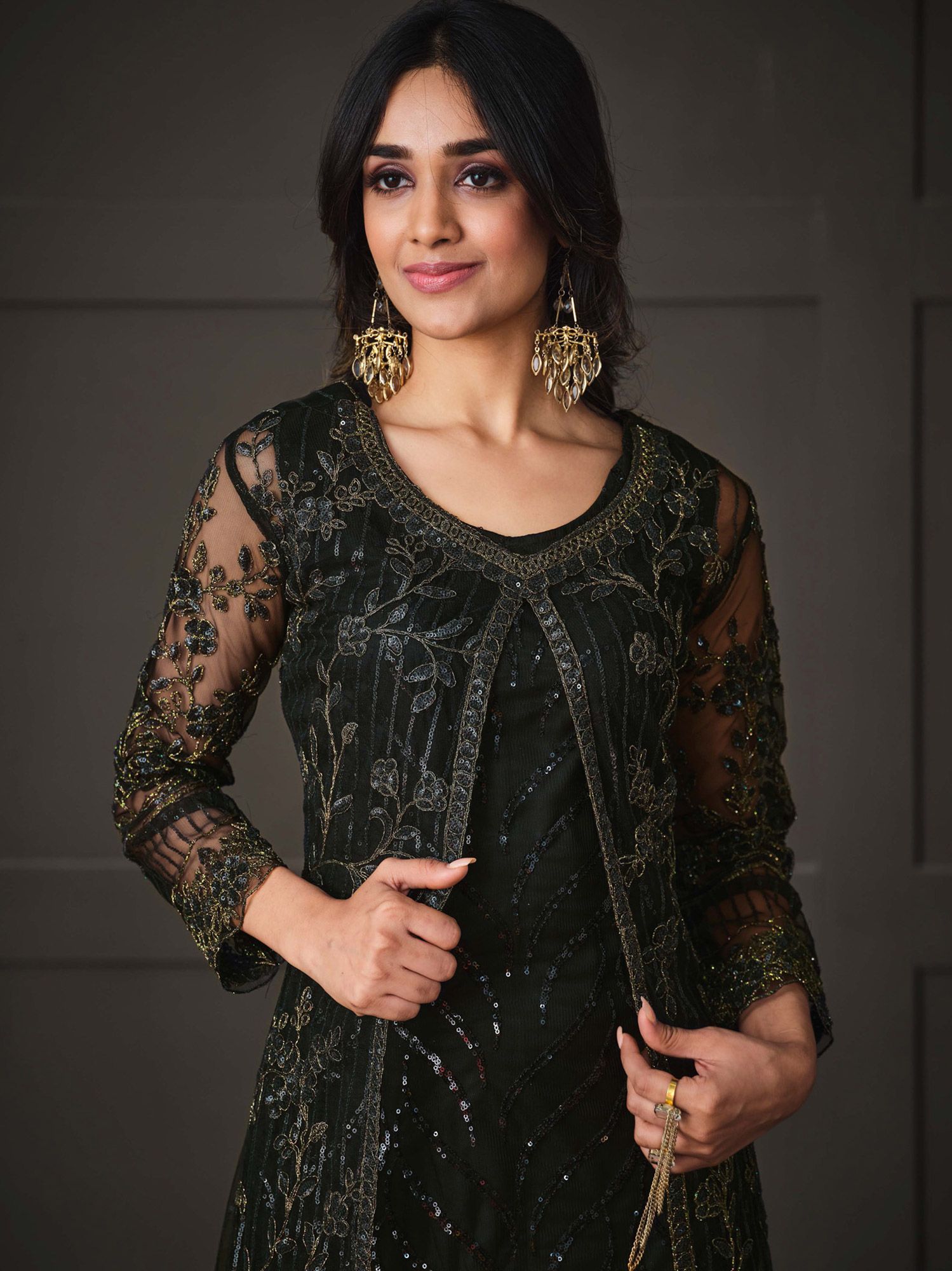 BLACK NET LONG KURTI