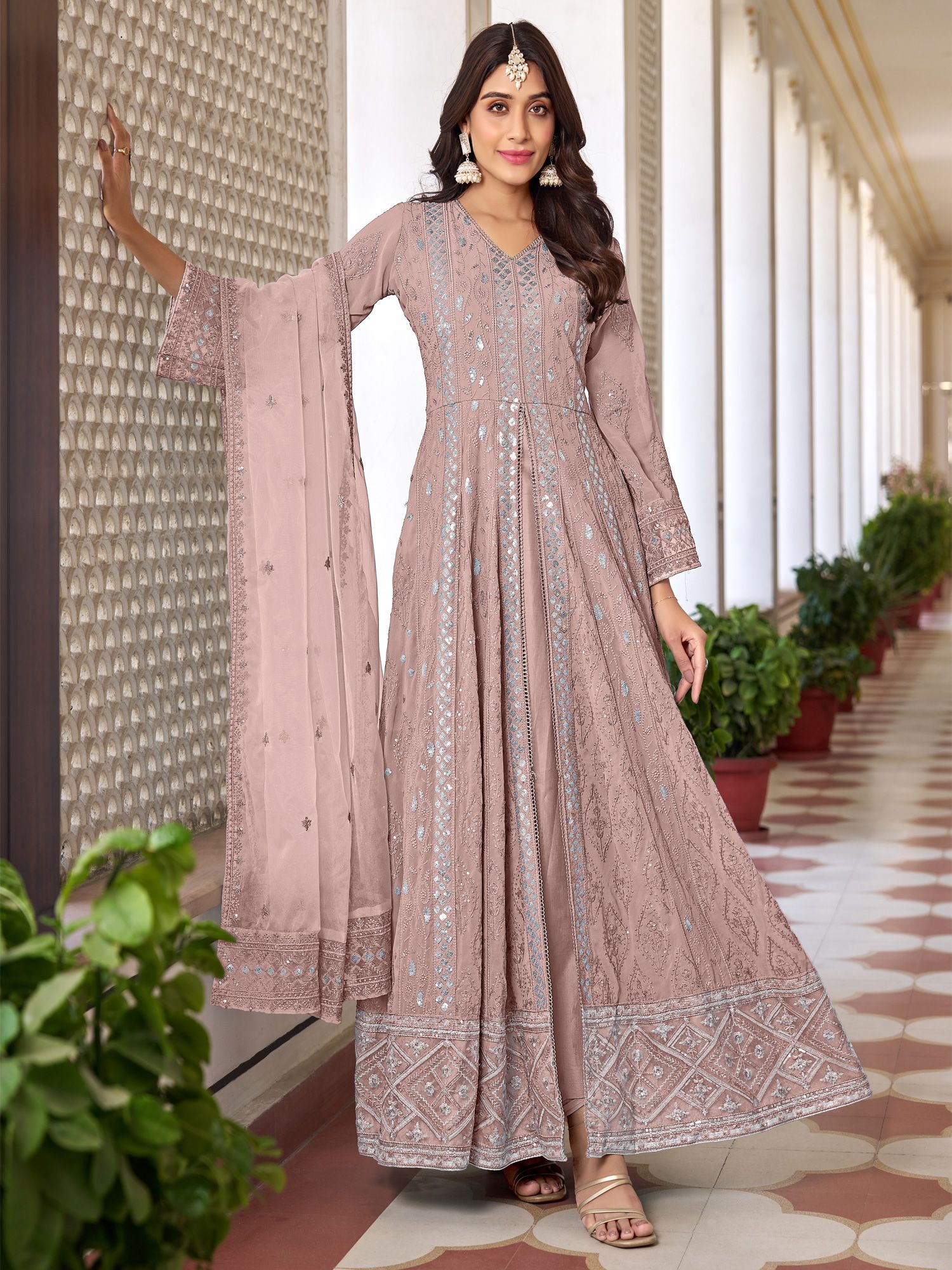 Pink Faux Georgette Heavy Thread Embroidery with Sequins Work Salwar Kameez  at Rs 6415.00 | Georgette Salwar Kameez | ID: 2852502458688