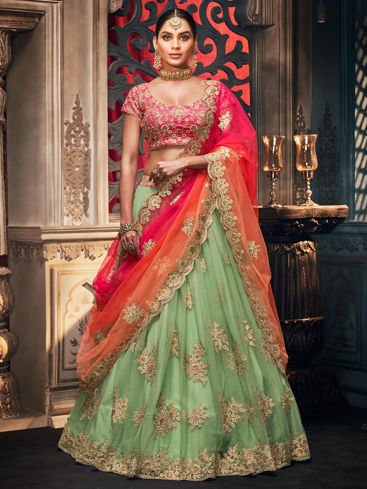 Green Peach Designer Lehenga Choli Get Extra 10% Discount on All Prepa –  Dailybuyys