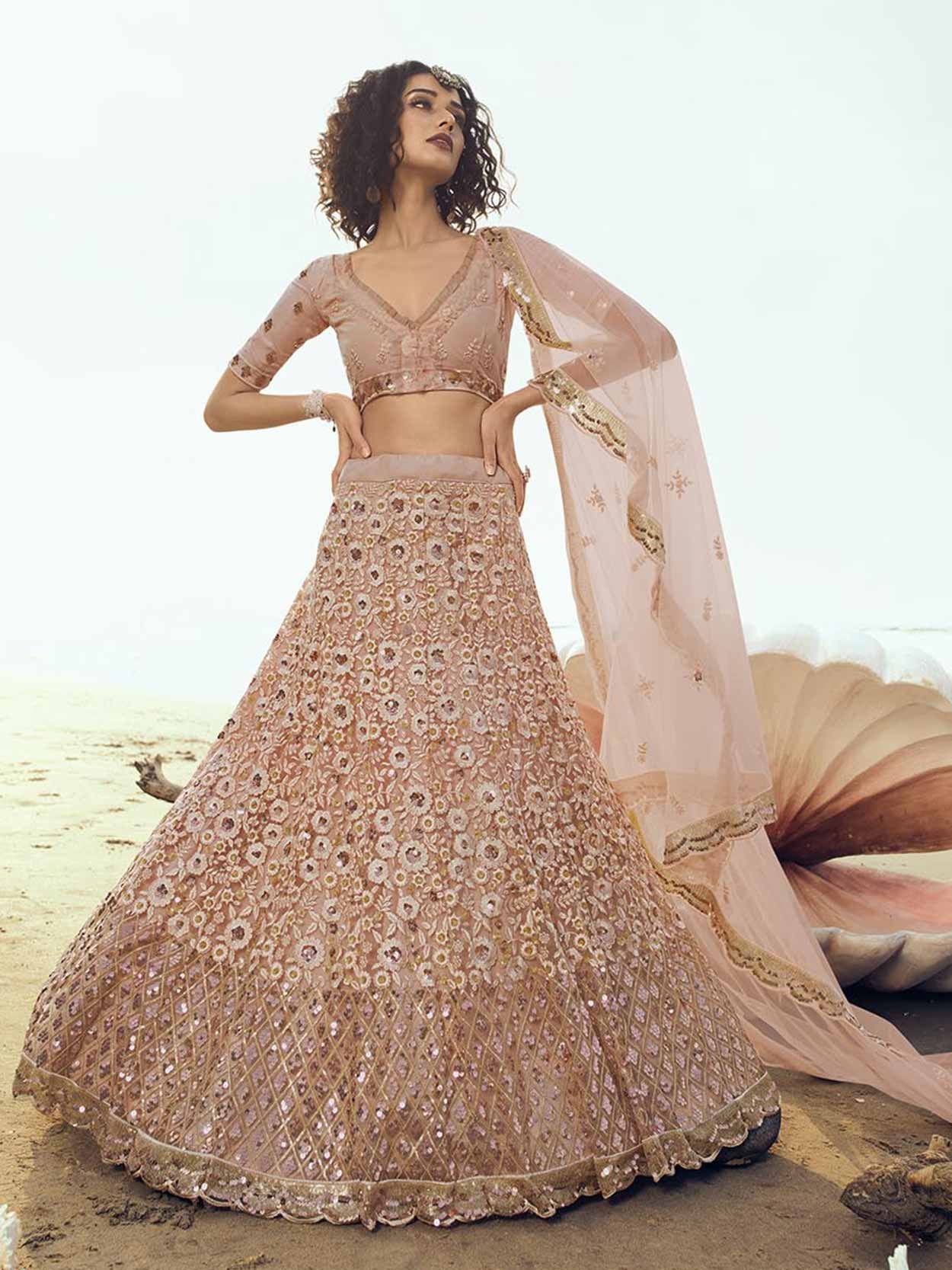 Peach Mirror Embroidered Lehenga Set Design by Seema Gujral at Pernia's Pop  Up Shop 2023