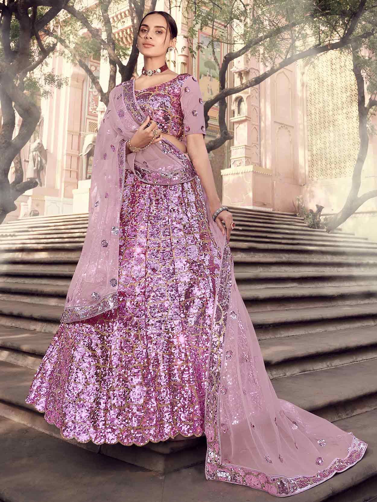 Buy Bridal Lehenga - Wedding Wear Purple Heavy Embroidered Lehenga –  Empress Clothing