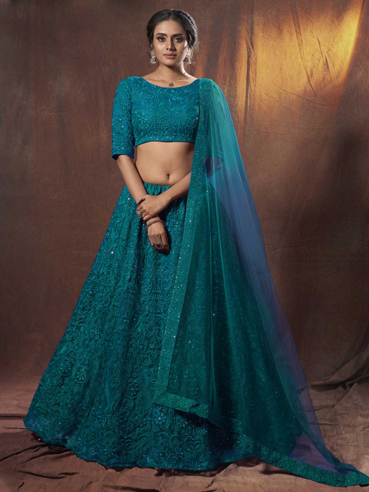 green net lehenga choli with dupatta