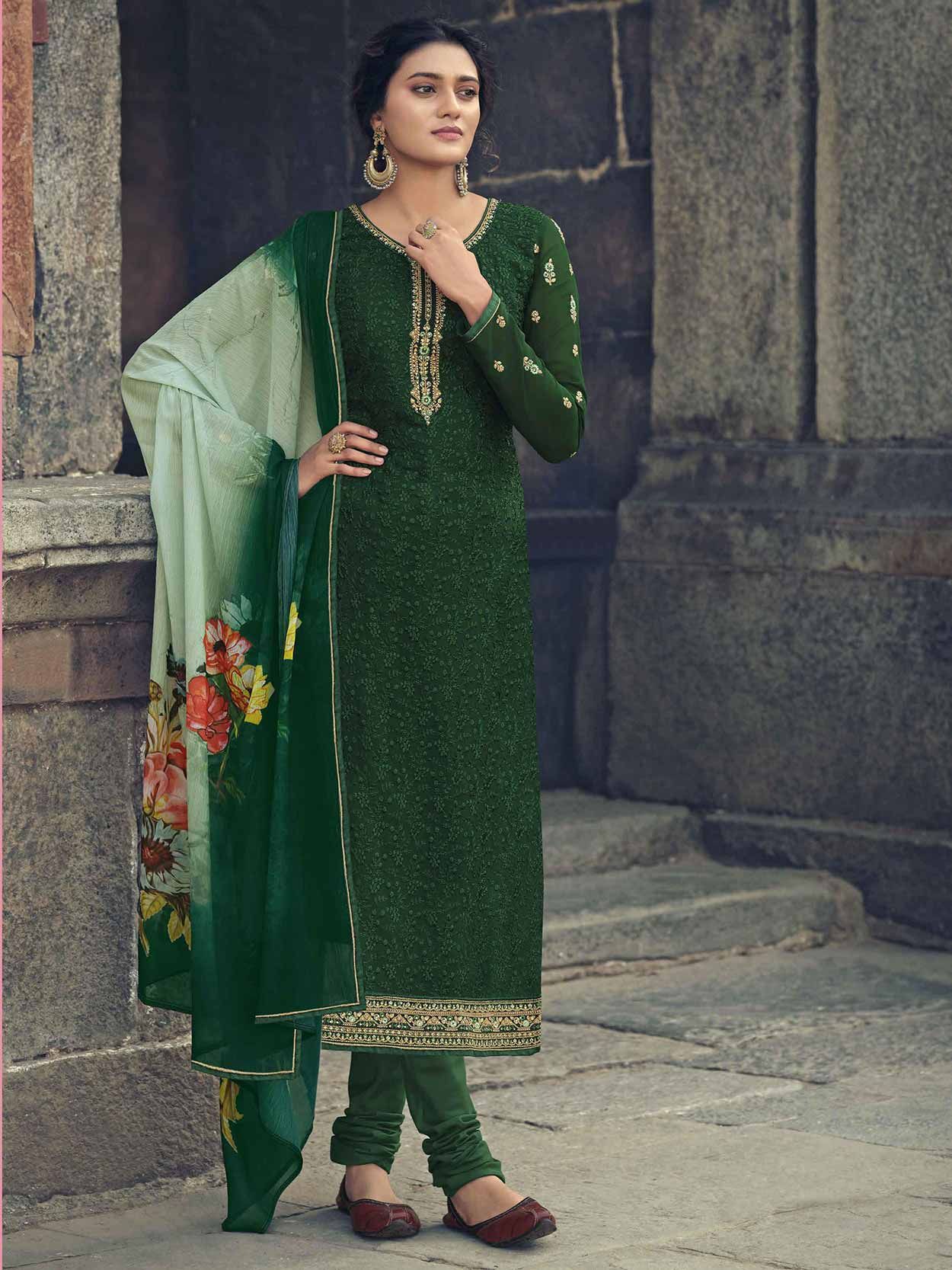 Bottle Green Salwar Suit With Dupatta | Ethnicroop