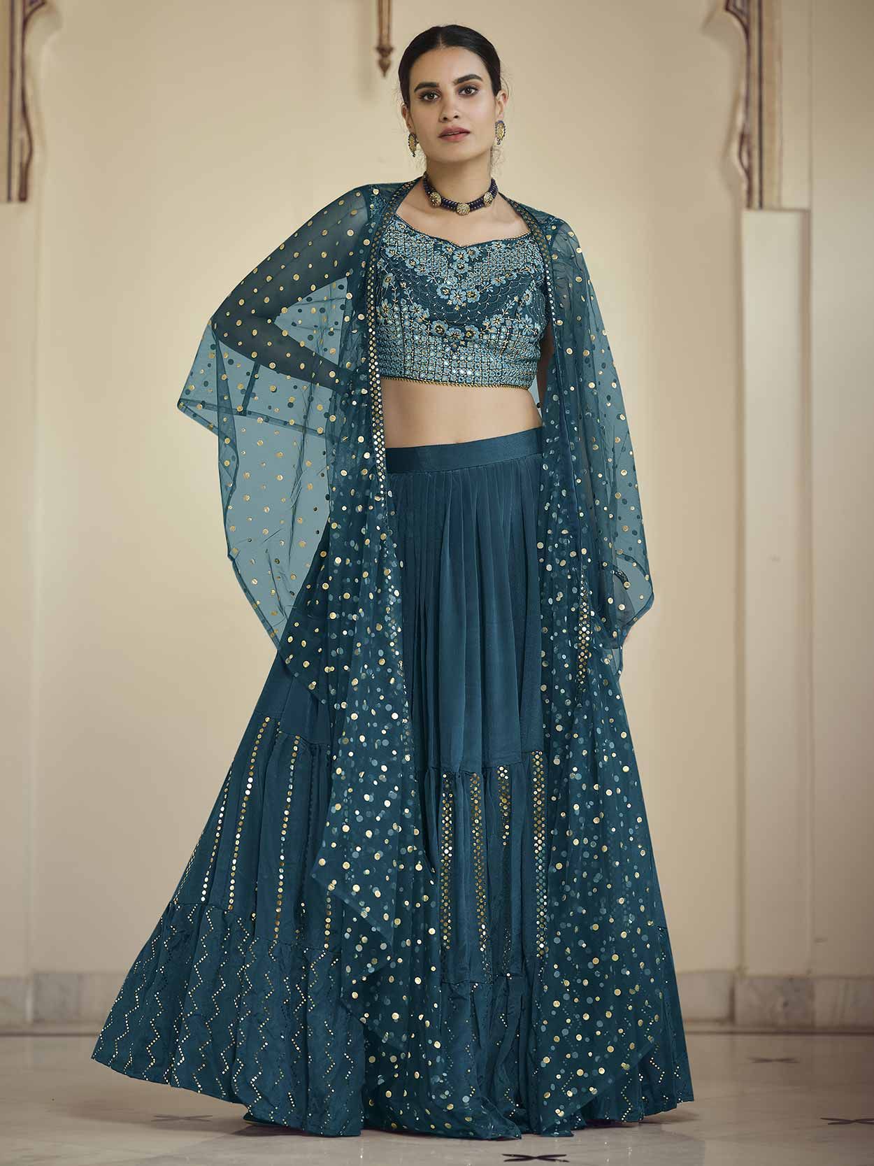 Rama Green Colour Crepe Fabric Women Lehenga Choli.