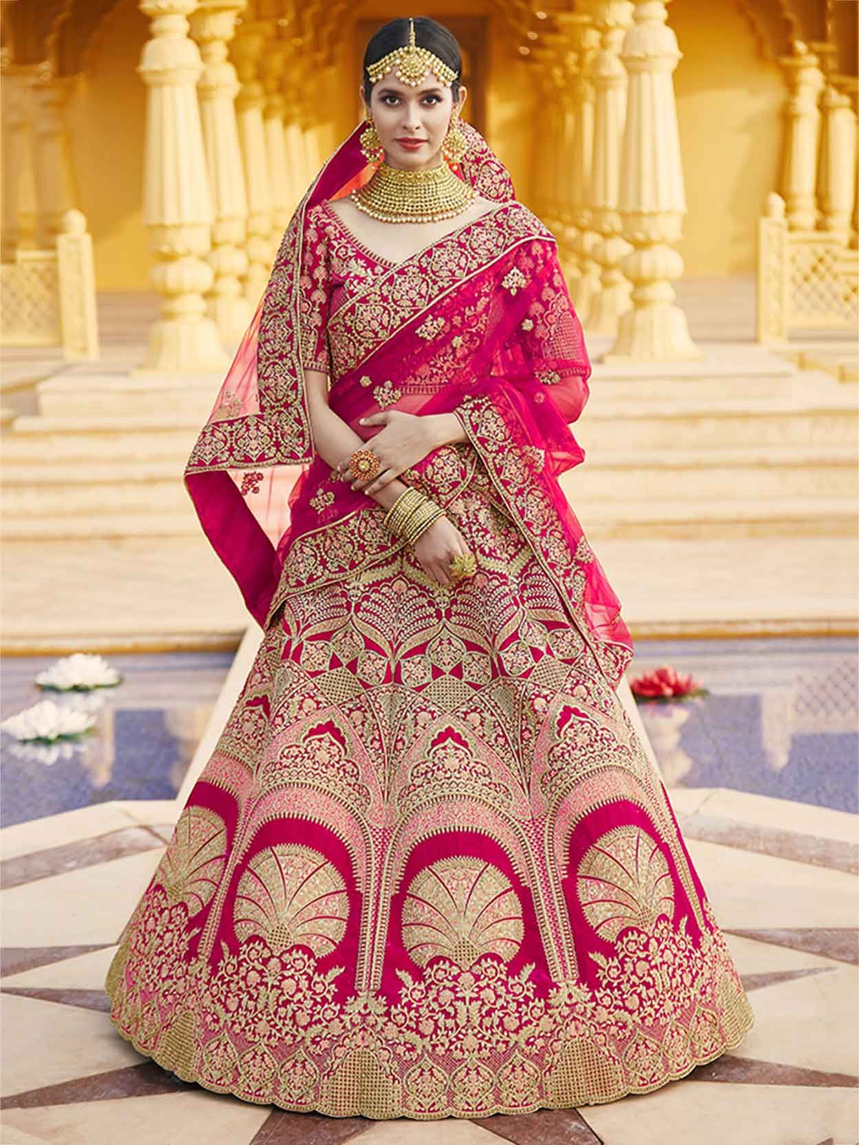 Red & Blue Multi Color Fancy Designer Banarasi Silk Bridal Lehenga Choli  Wholesale