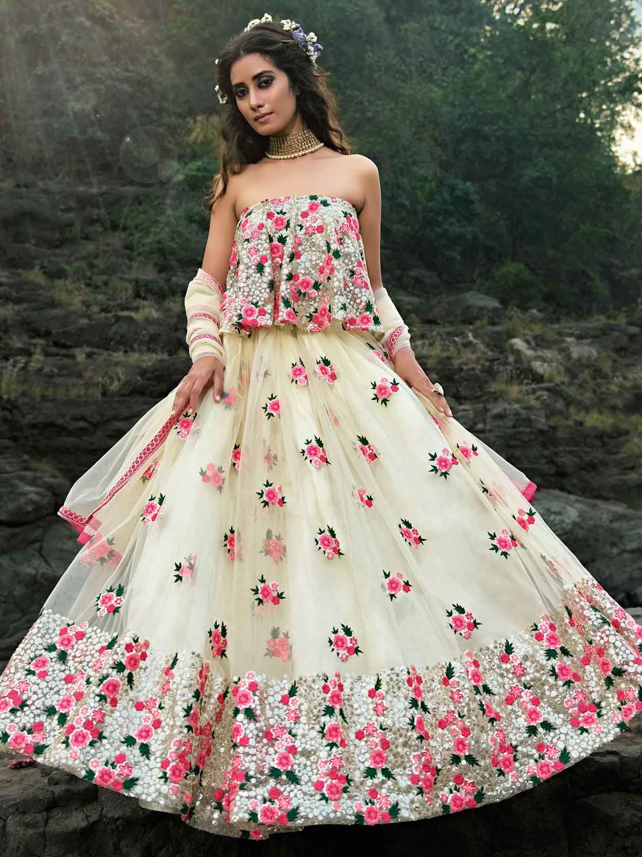 Off White Colour Wedding Lehenga Choli in Net Fabric.