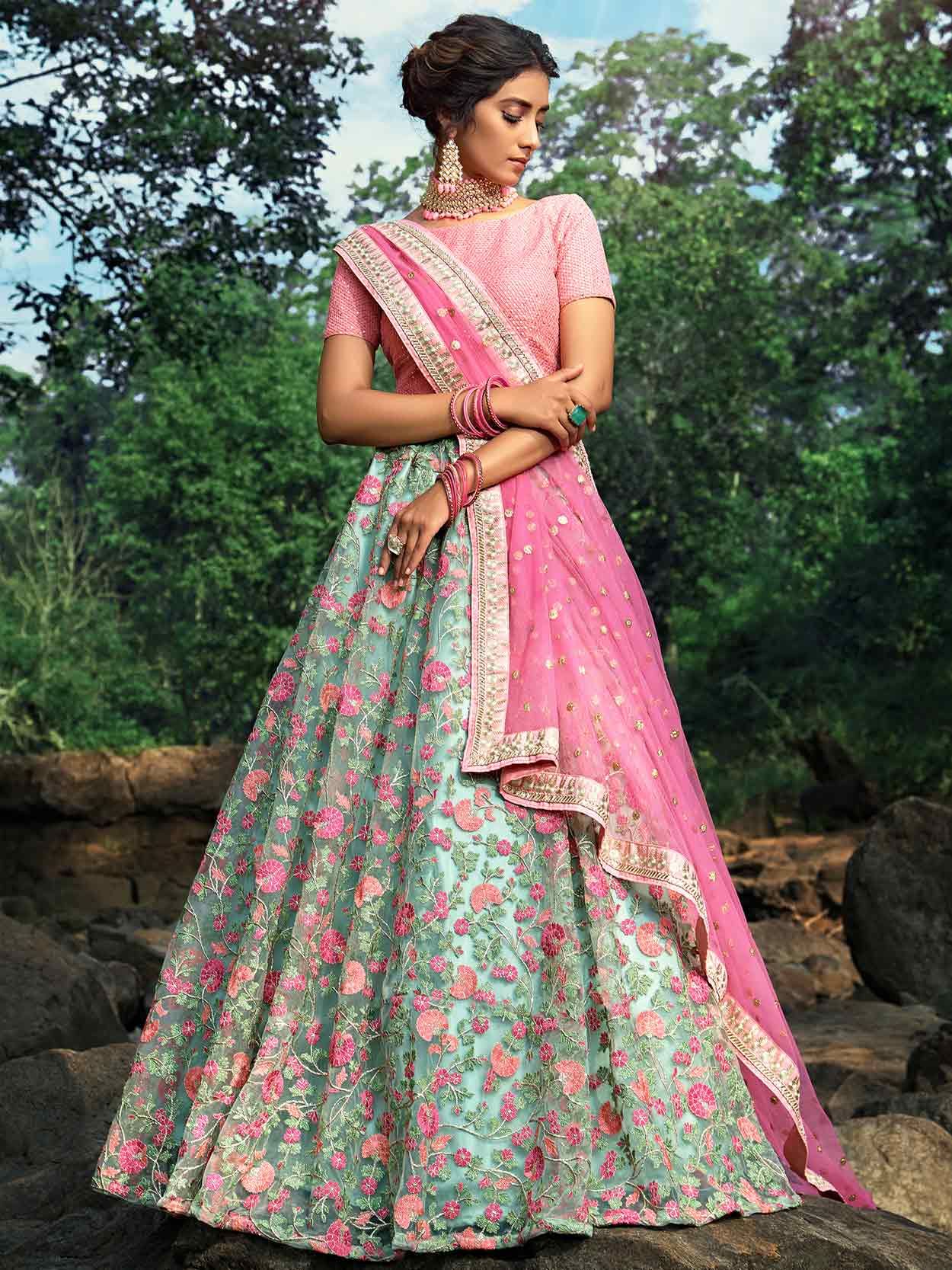 Green Color Net Fabric Heavy Embroidered Bridal Look Designer Lehenga Choli
