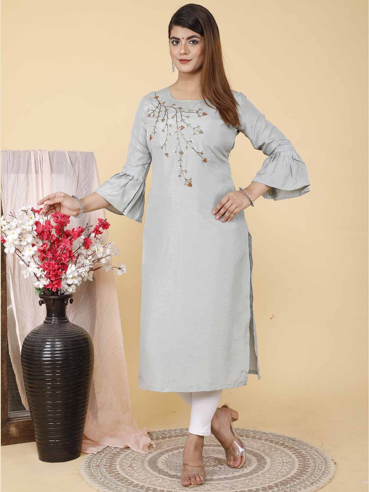 Grey Color Kurta for Girls, Best Kurti Designs at SHREE