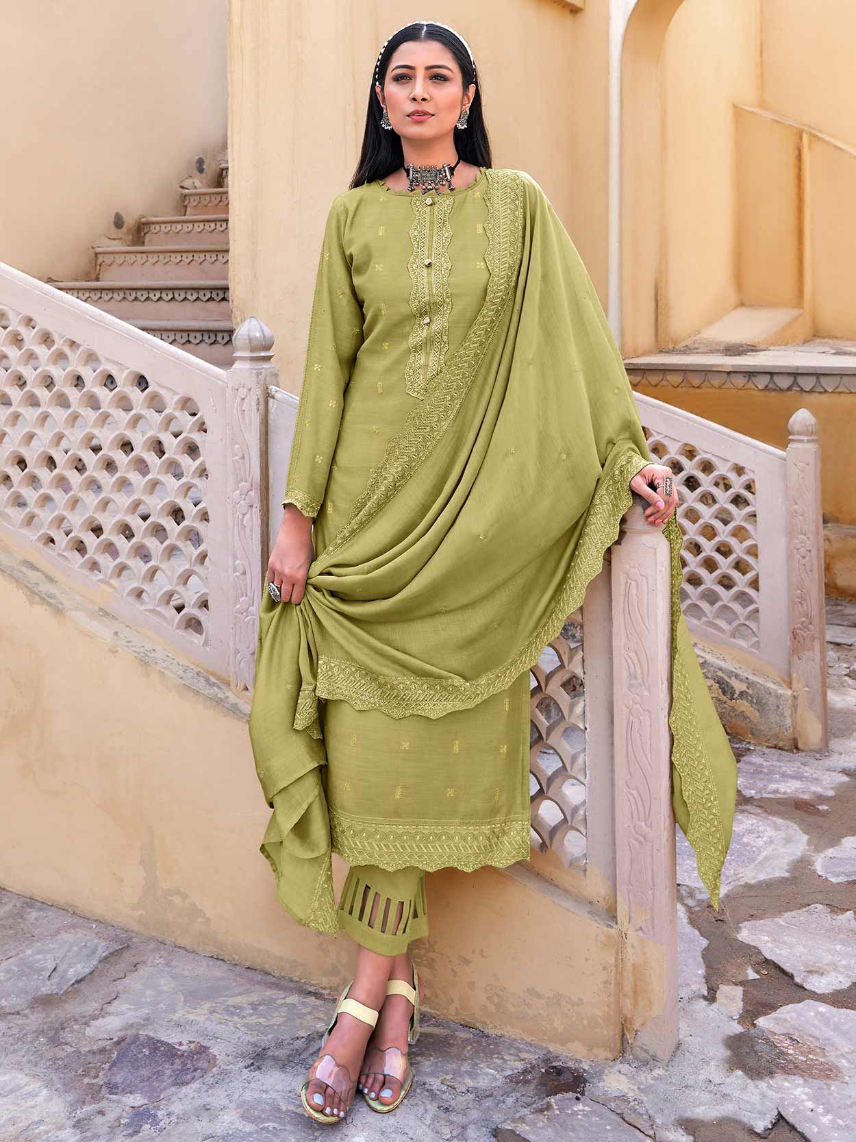 Green Faux Georgette Embroidered Salwar Kameez SLSRF26231