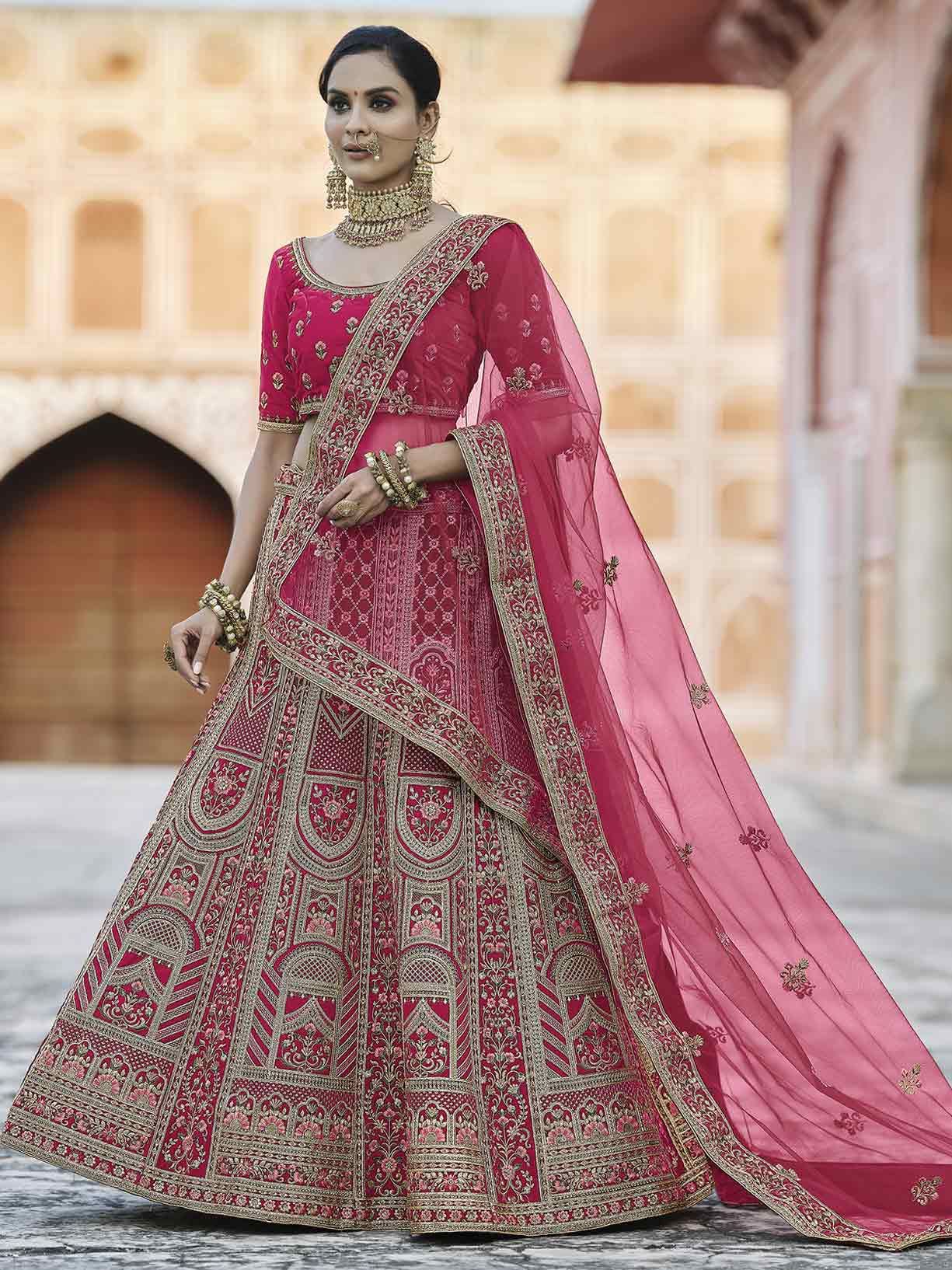 Buy Charming Pink Velvet Wedding Embroidered Lehenga Choli 