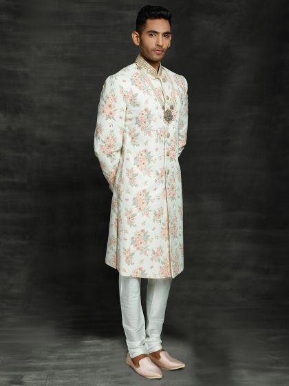 Off White Colour Imported Fabric Men's Sherwani.
