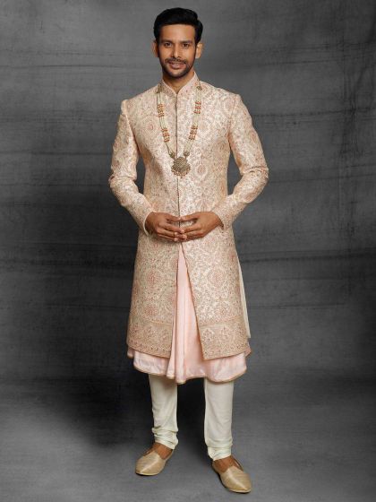 cream colour groom sherwani