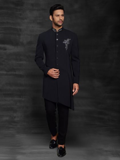 Stylish Designer Men's Indo Western Black Colour in Imported Fabric.