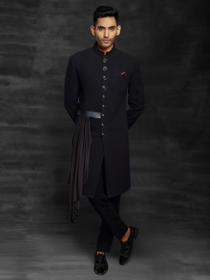 Designer Men's Indowestern Black Colour Imported Fabric.