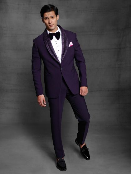 Purple Colour Imported Fabric Designer Wedding Suit.