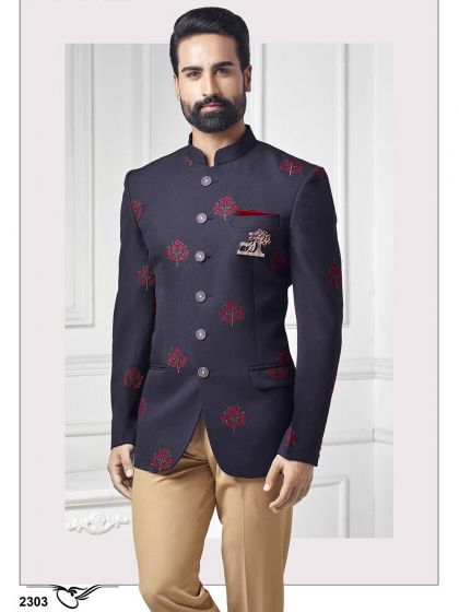 Party Wear Jodhpuri Suit Blue Colour With Embroidery Work.