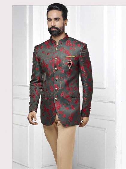 Black,Grey Colour Printed Jodhpuri Suit.