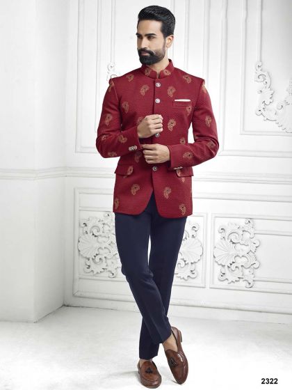 Fabulous Maroon Colour Embroidery Work Jodhpuri Suit.