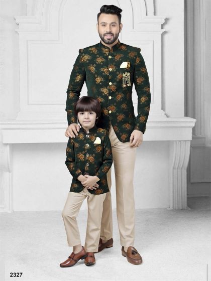 Designer Printed Jodhpuri Suit Green Colour.