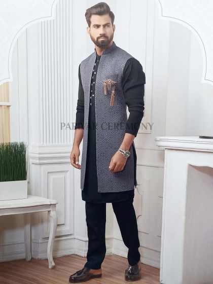 Black,Grey Colour Imported Fabric Mens Designer Kurta Jacket.