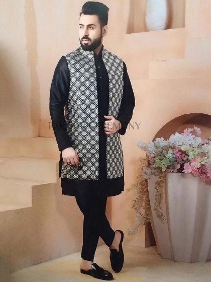 Designer Long Kurta Jacket Blue Colour In Imported Fabric.