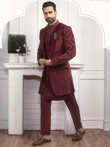 Maroon Colour Stylish Designer Indowestern.