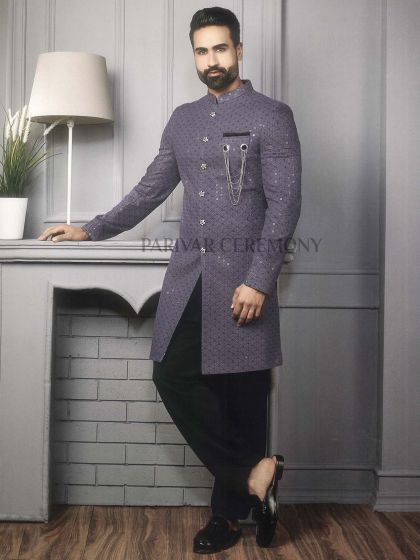 Purple Colour Mens Indowestern in Imported Fabric.