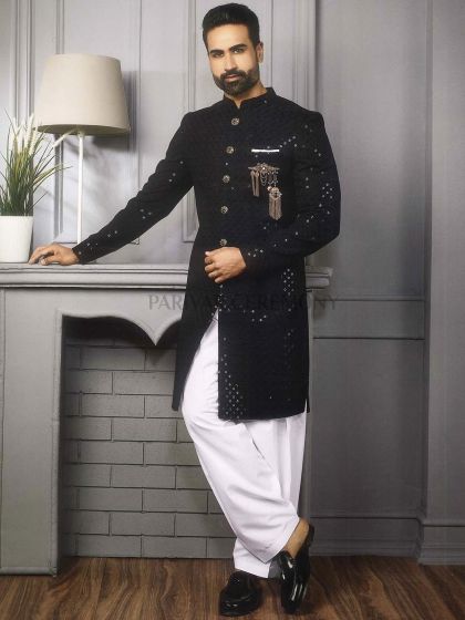 Black Colour Imported Fabric Party Wear Indowestern.