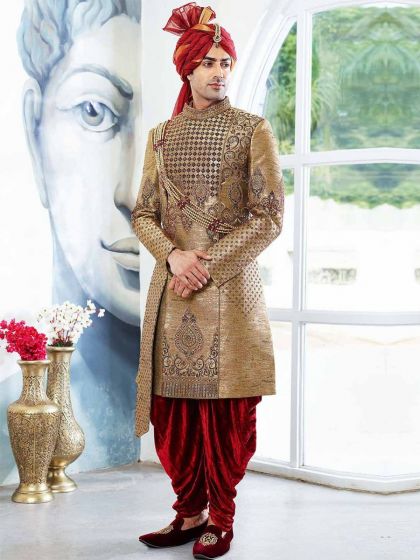 Golden Colour Brocade Sherwani.