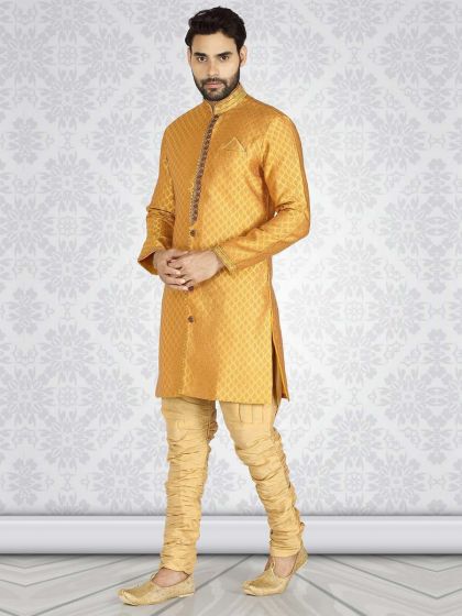 Mustard Colour Designer Semi Indo Kurta Pajama.