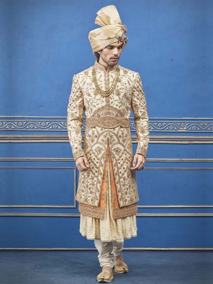 Exclusive Designer Sherwani Cream Colour.